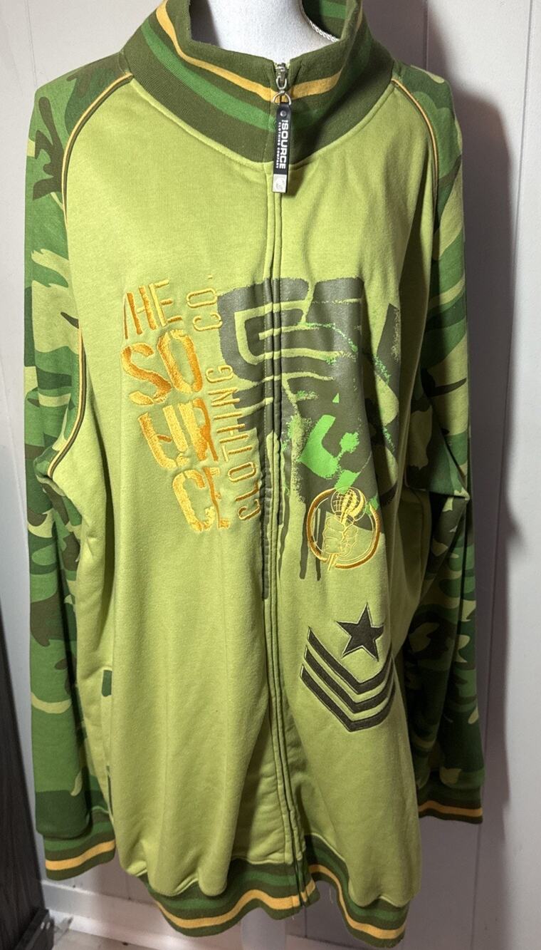 The Source Clothing Co. Jacket Jersey Green/ Camo VTG Rare Hip Hop Sz 3XL CC1